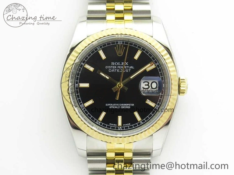 DateJust 36 SS YG 116233 ARF 1:1 Best Edition 904L Steel Black Dial Stick Markers on Jubilee Bracelet SH3135 V GoAnywhere 10586