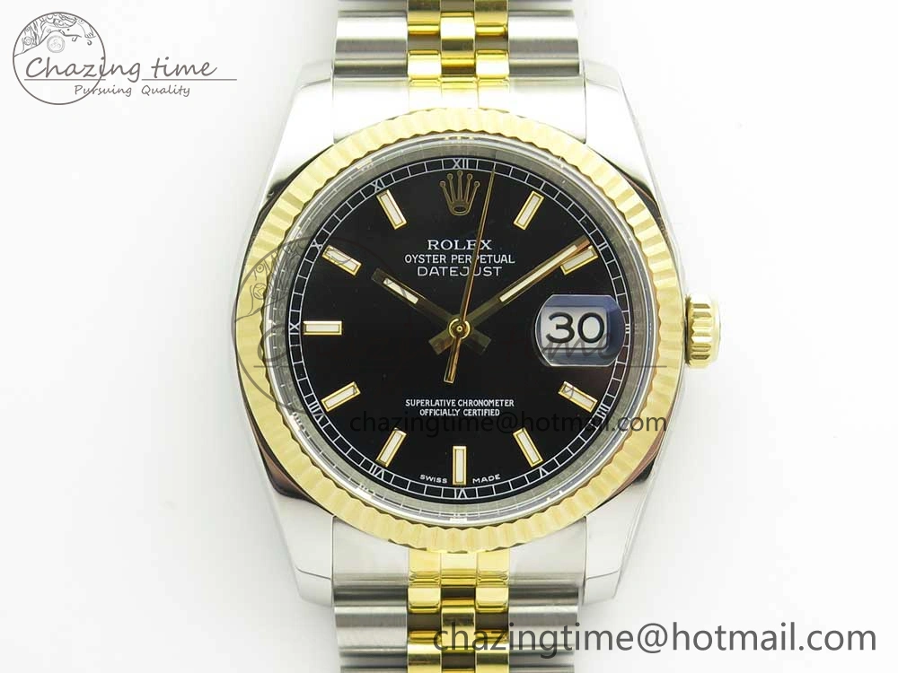 DateJust 36 SS YG 116233 ARF 1:1 Best Edition 904L Steel Black Dial Stick Markers on Jubilee Bracelet SH3135 V GoAnywhere 10586