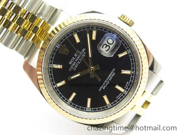 DateJust 36 SS YG 116233 ARF 1:1 Best Edition 904L Steel Black Dial Stick Markers on Jubilee Bracelet SH3135 V GoAnywhere 10586