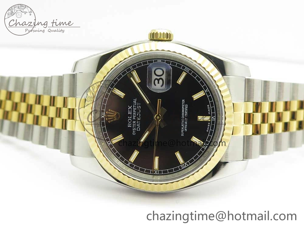 DateJust 36 SS YG 116233 ARF 1:1 Best Edition 904L Steel Black Dial Stick Markers on Jubilee Bracelet SH3135 V GoAnywhere 10586