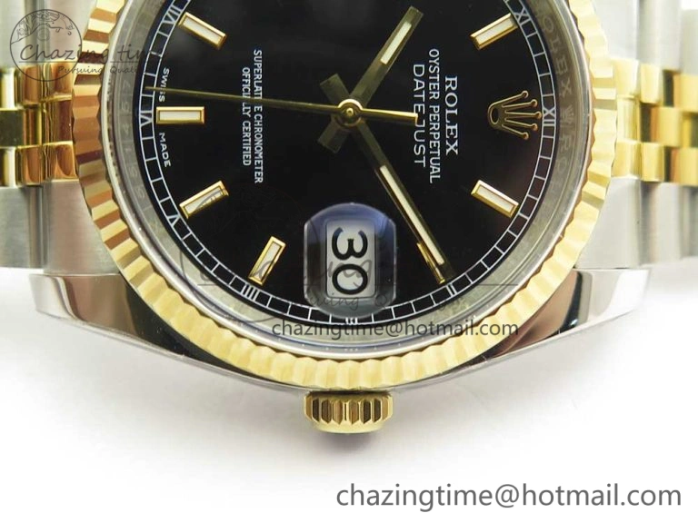 DateJust 36 SS YG 116233 ARF 1:1 Best Edition 904L Steel Black Dial Stick Markers on Jubilee Bracelet SH3135 V GoAnywhere 10586