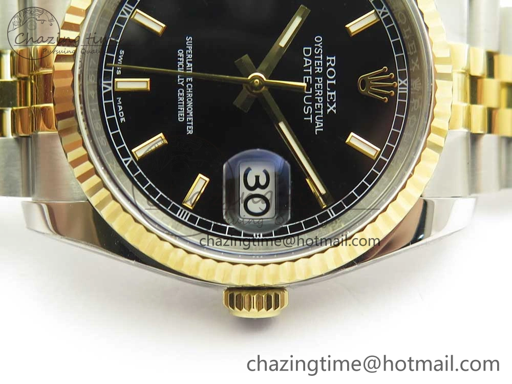 DateJust 36 SS YG 116233 ARF 1:1 Best Edition 904L Steel Black Dial Stick Markers on Jubilee Bracelet SH3135 V GoAnywhere 10586
