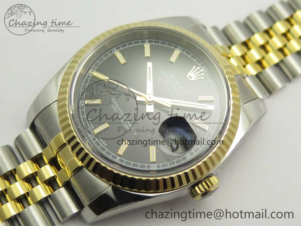 DateJust 36 SS YG 116233 ARF 1:1 Best Edition 904L Steel Black Dial Stick Markers on Jubilee Bracelet SH3135 V GoAnywhere 10586