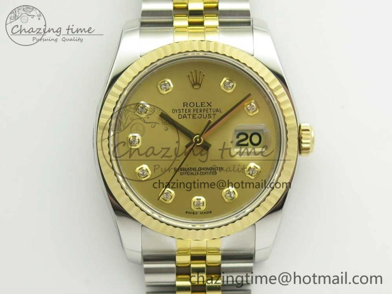 DateJust 36 SS YG 116233 ARF 1:1 Best Edition 904L Steel YG Dial Diamonds Markers on Jubilee Bracelet SH3135 V Compact 3257