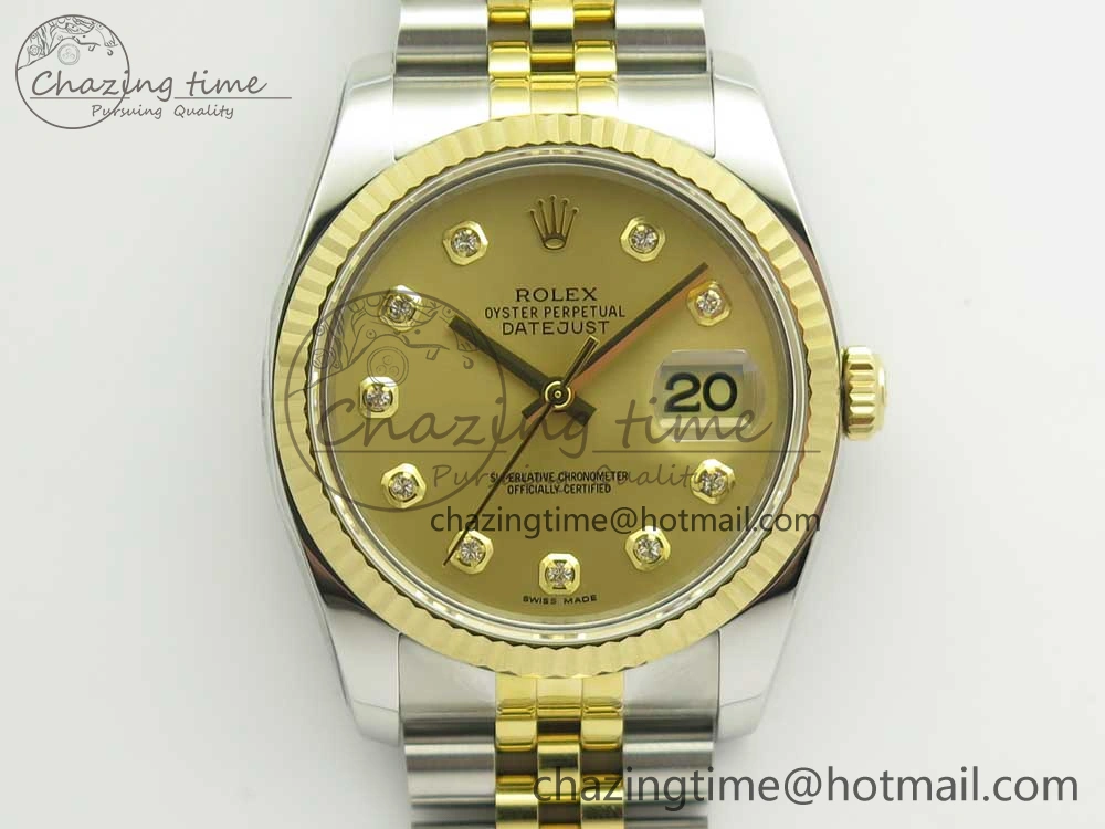 DateJust 36 SS YG 116233 ARF 1:1 Best Edition 904L Steel YG Dial Diamonds Markers on Jubilee Bracelet SH3135 V Compact 3257