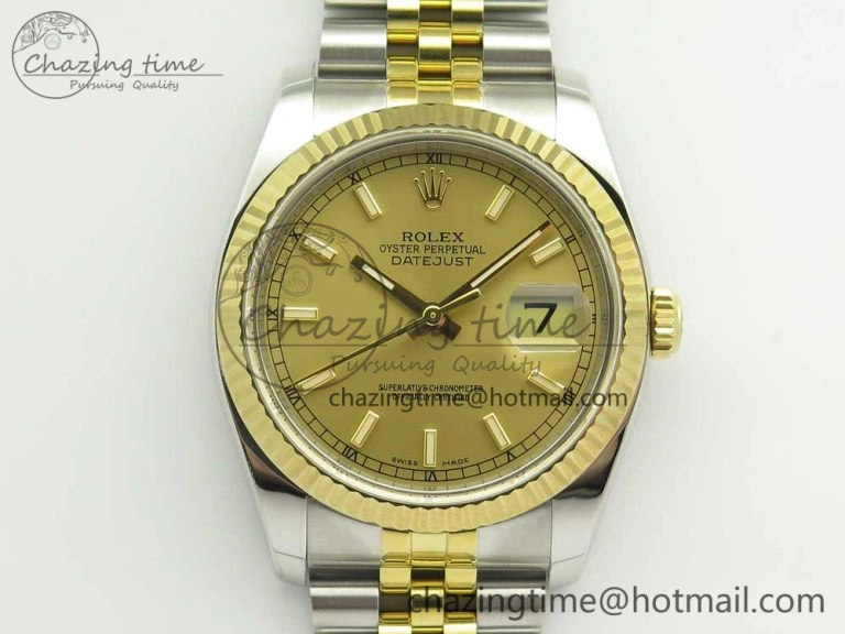 Vibrant DateJust 36 SS YG 116233 ARF 1:1 Best Edition 904L Steel YG Dial Stick Markers on Jubilee Bracelet SH3135 V 3260