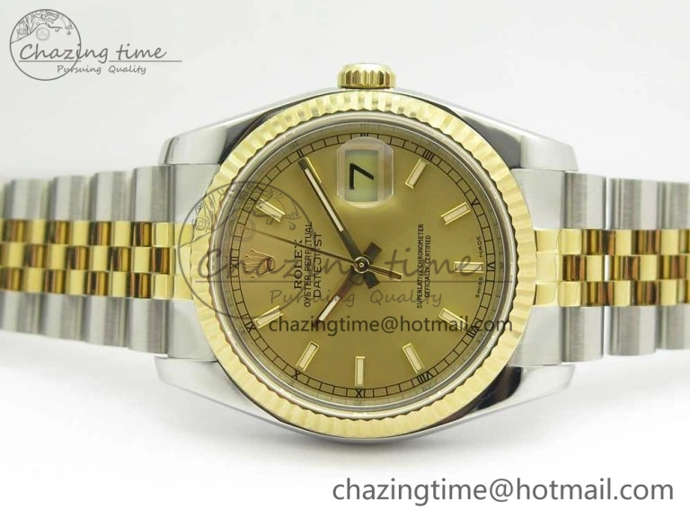 Snug DateJust 36 SS YG 116233 ARF 1:1 Best Edition 904L Steel YG Dial Stick Markers on Jubilee Bracelet SH3135 V 10584