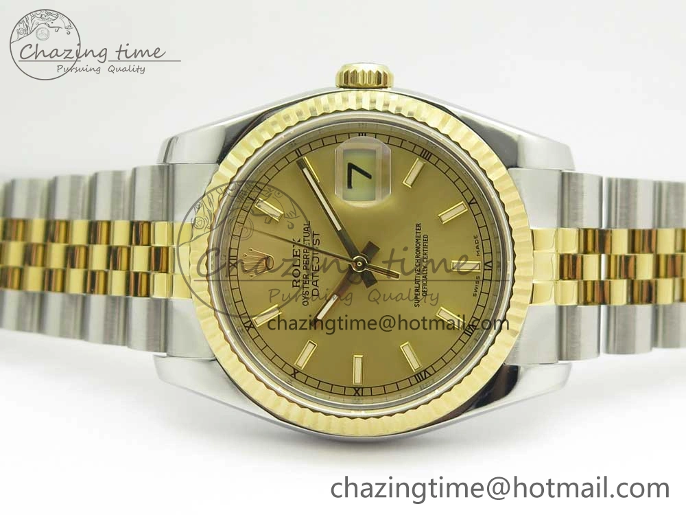 Snug DateJust 36 SS YG 116233 ARF 1:1 Best Edition 904L Steel YG Dial Stick Markers on Jubilee Bracelet SH3135 V 10584