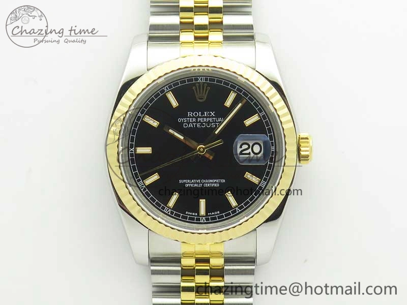 Lightweight DateJust 36 SS YG 126233 ARF 1:1 Best Edition Black Dial Stick Markers on SS YG Jubilee Bracelet SH 10711