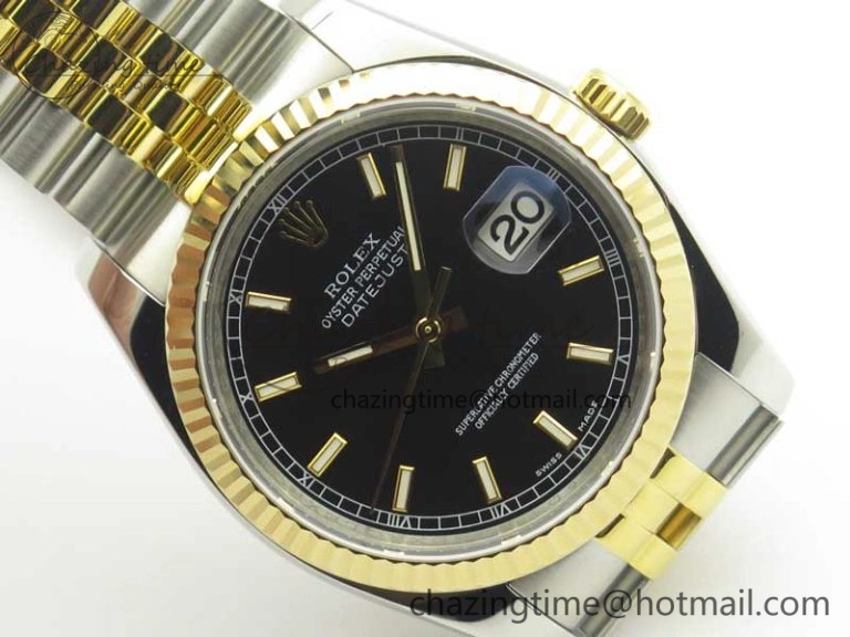 Lightweight DateJust 36 SS YG 126233 ARF 1:1 Best Edition Black Dial Stick Markers on SS YG Jubilee Bracelet SH 10711