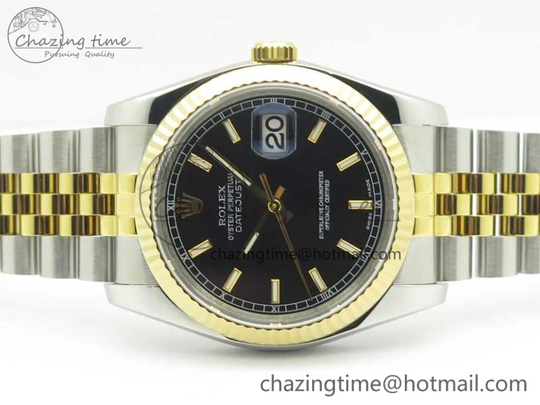 Lightweight DateJust 36 SS YG 126233 ARF 1:1 Best Edition Black Dial Stick Markers on SS YG Jubilee Bracelet SH 10711