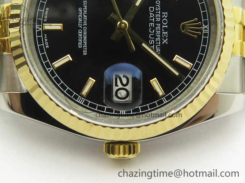 Lightweight DateJust 36 SS YG 126233 ARF 1:1 Best Edition Black Dial Stick Markers on SS YG Jubilee Bracelet SH 10711