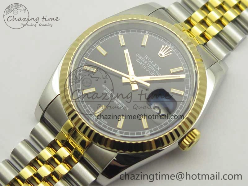 Lightweight DateJust 36 SS YG 126233 ARF 1:1 Best Edition Black Dial Stick Markers on SS YG Jubilee Bracelet SH 10711