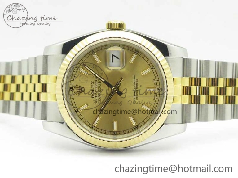 Sleek DateJust 36 SS YG 126233 ARF 1:1 Best Edition YG Dial Stick Markers on SS YG Jubilee Bracelet SH 3431