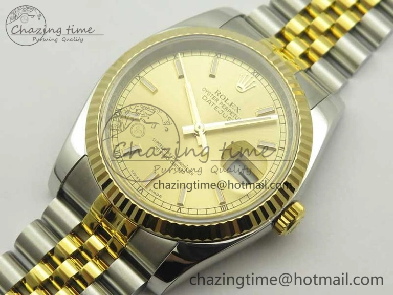 Sleek DateJust 36 SS YG 126233 ARF 1:1 Best Edition YG Dial Stick Markers on SS YG Jubilee Bracelet SH 3431