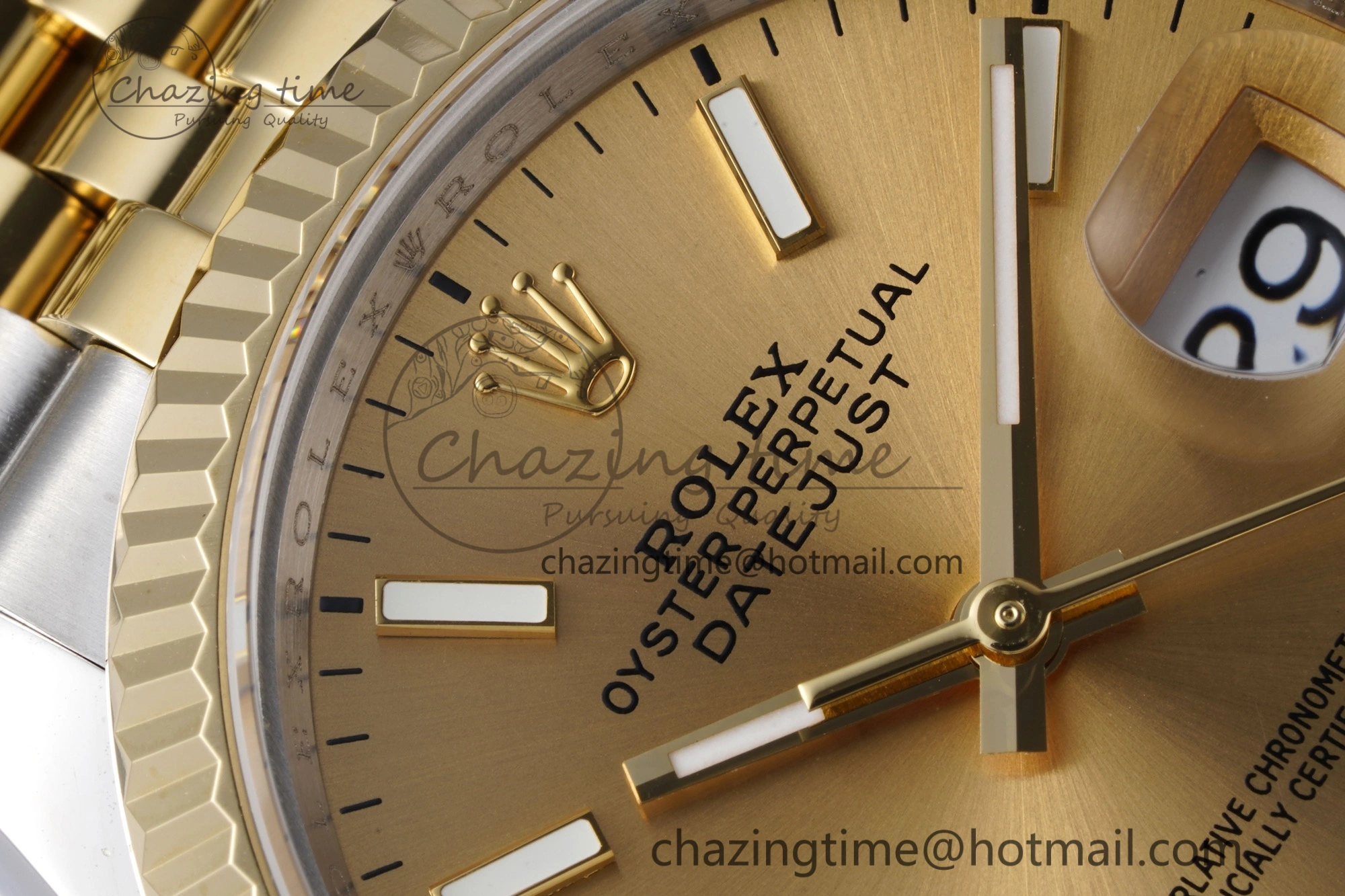 WrinkleFree DateJust 36 SS YG 126233 JDF YG Plated 904L Steel YG Dial Stick Markers on Jubilee Bracelet V 1753