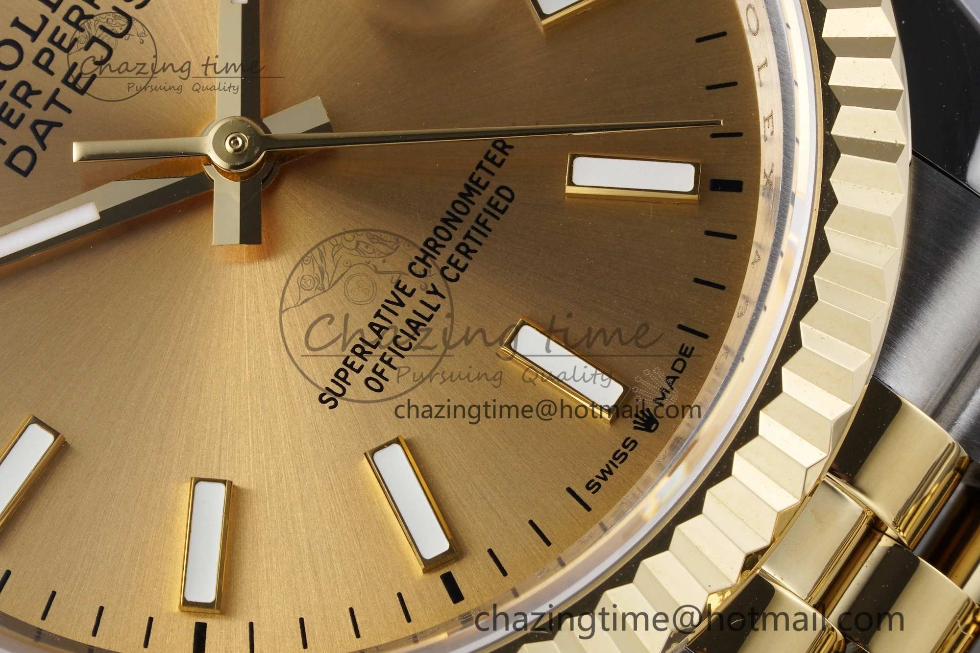 WrinkleFree DateJust 36 SS YG 126233 JDF YG Plated 904L Steel YG Dial Stick Markers on Jubilee Bracelet V 1753