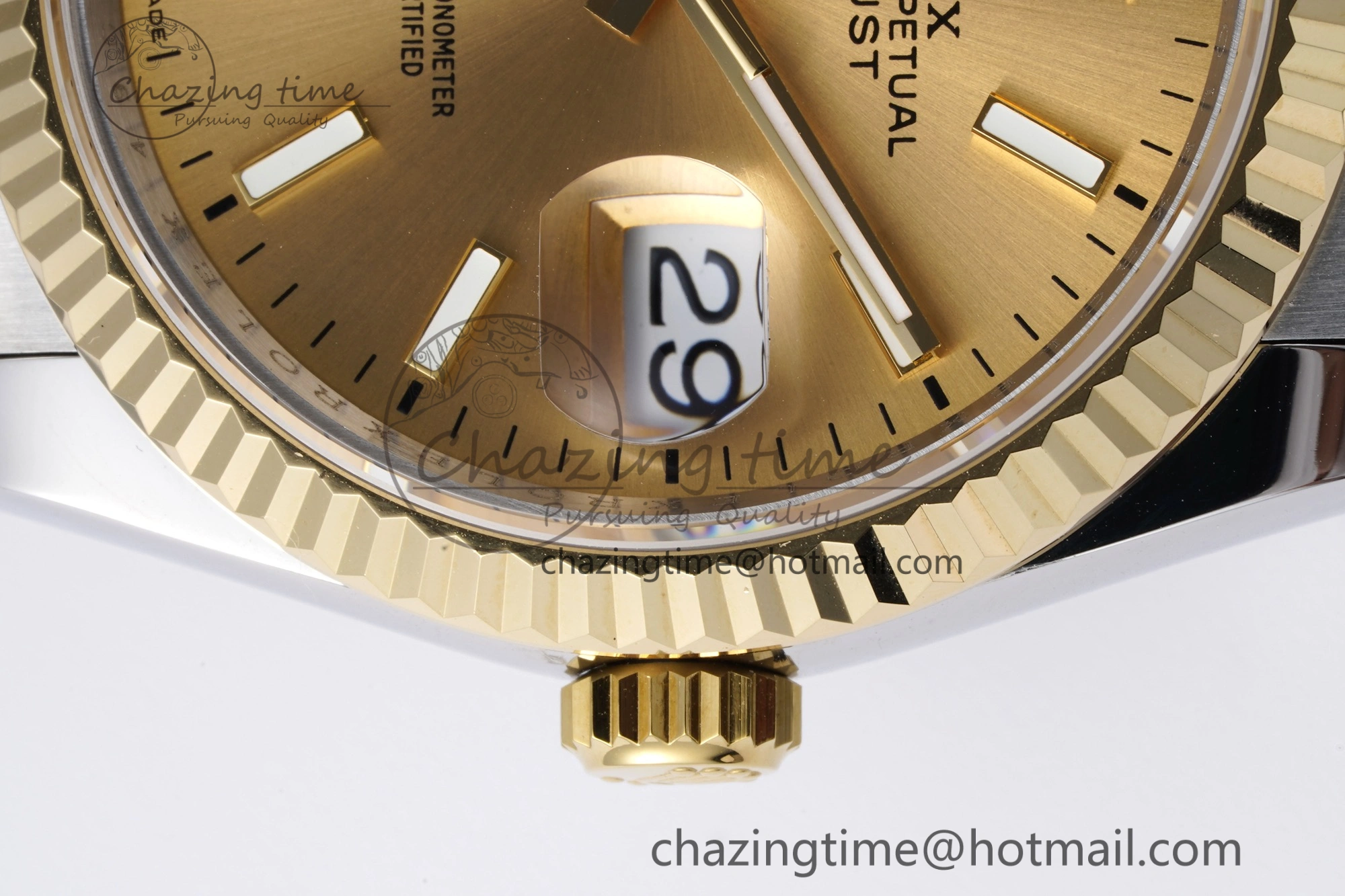 WrinkleFree DateJust 36 SS YG 126233 JDF YG Plated 904L Steel YG Dial Stick Markers on Jubilee Bracelet V 1753