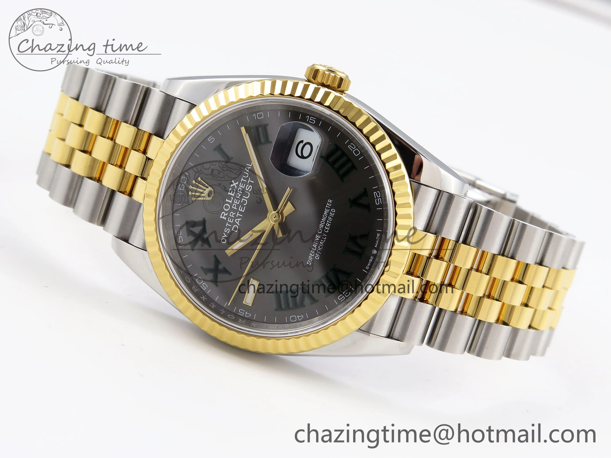 DateJust 36 SS YG 126233 VSF 1:1 Best Edition 904L Steel Gray Dial Green Roman Marker on Jubilee Bracelet VS SunProtective 1858