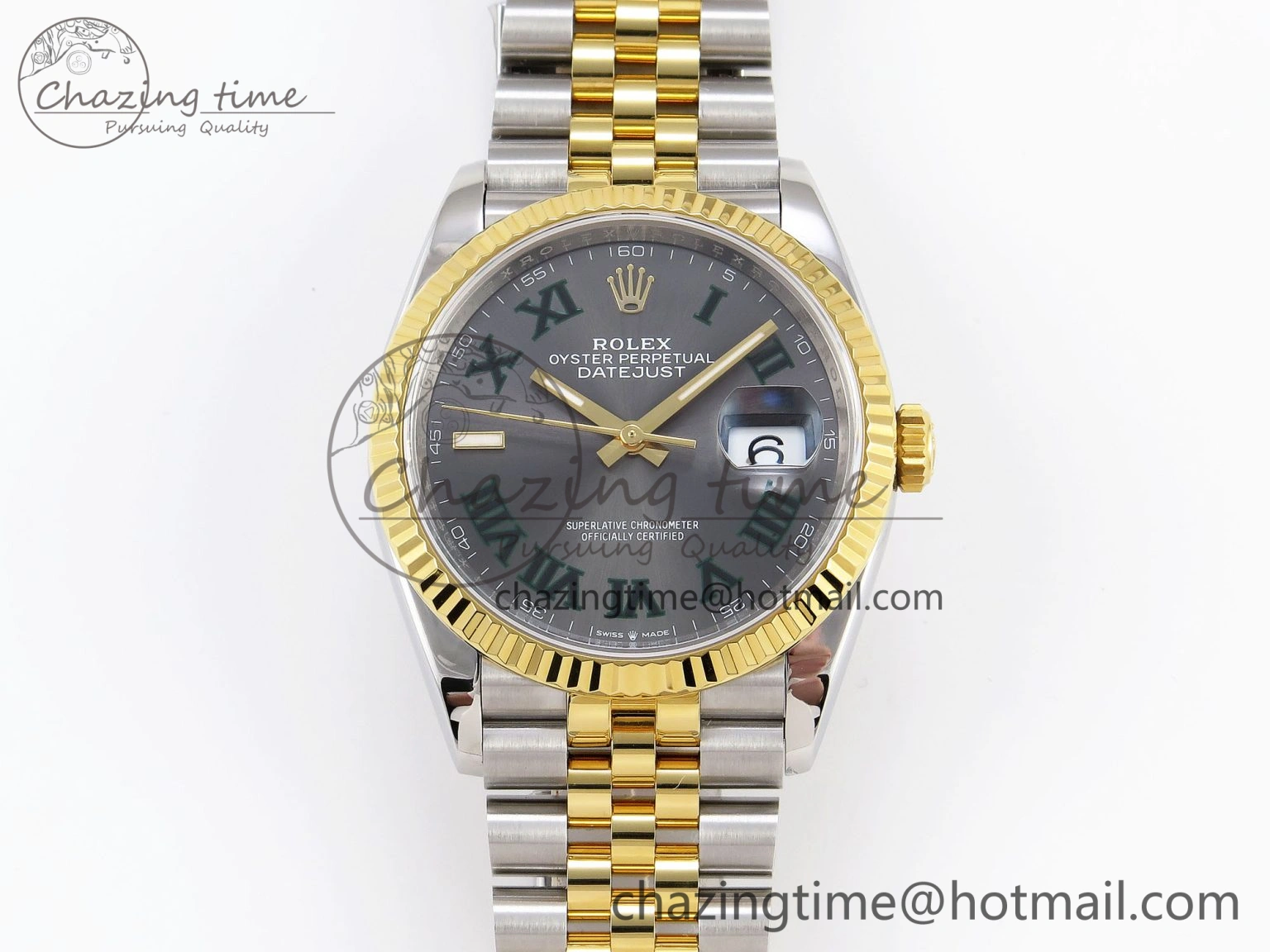 DateJust 36 SS YG 126233 VSF 1:1 Best Edition 904L Steel Gray Dial Green Roman Marker on Jubilee Bracelet VS SunProtective 1858