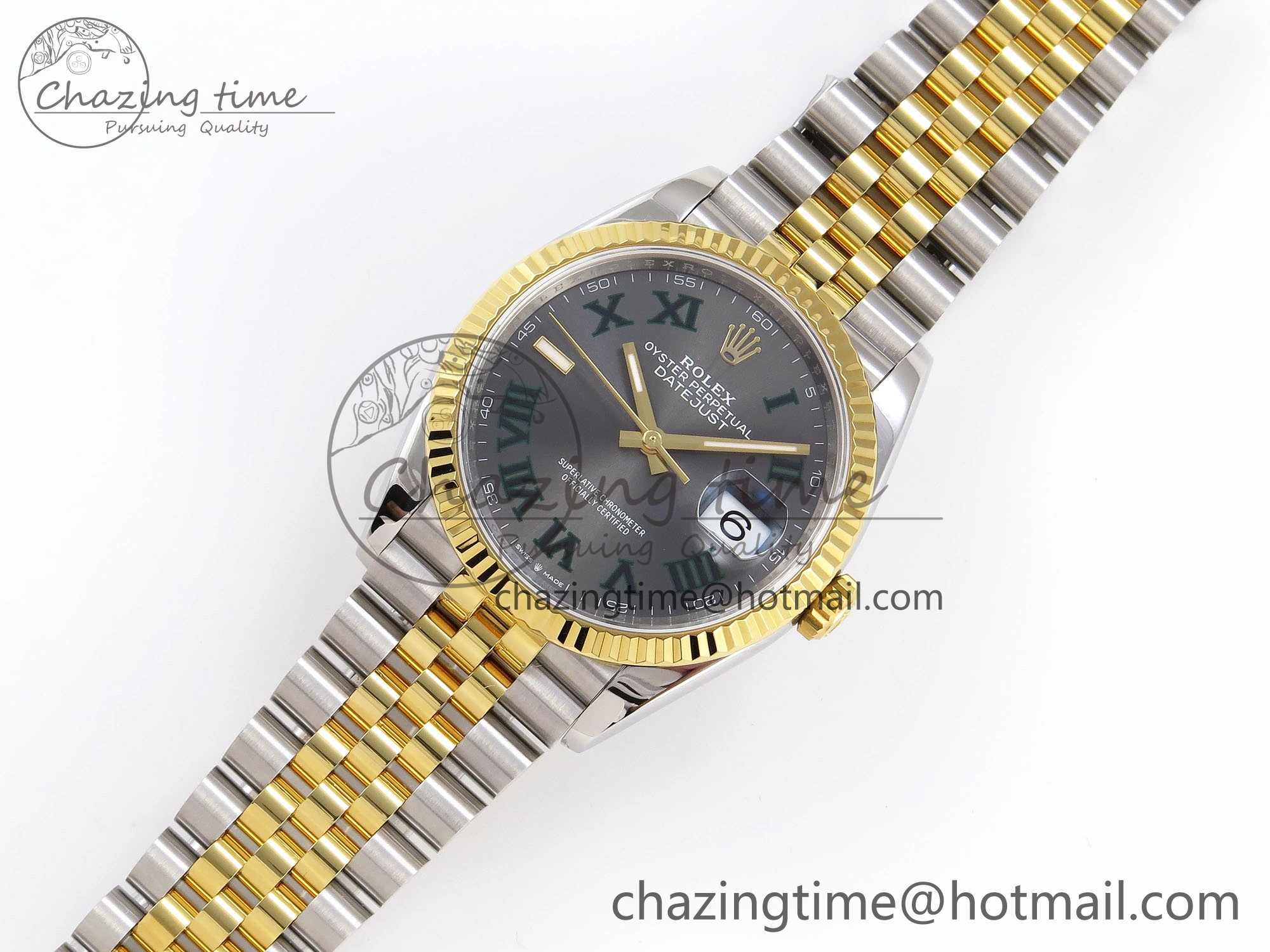 DateJust 36 SS YG 126233 VSF 1:1 Best Edition 904L Steel Gray Dial Green Roman Marker on Jubilee Bracelet VS SunProtective 1858