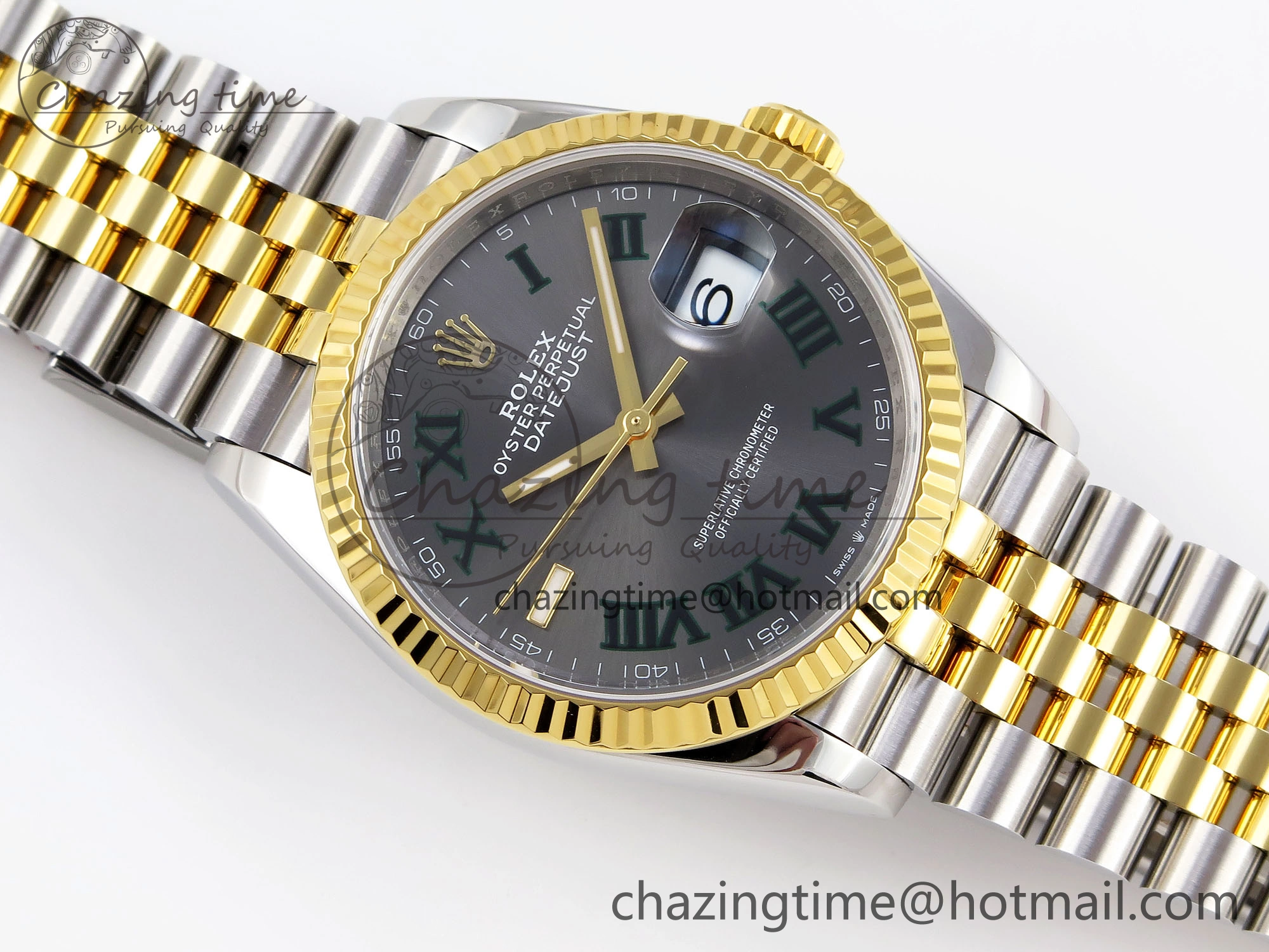 DateJust 36 SS YG 126233 VSF 1:1 Best Edition 904L Steel Gray Dial Green Roman Marker on Jubilee Bracelet VS SunProtective 1858