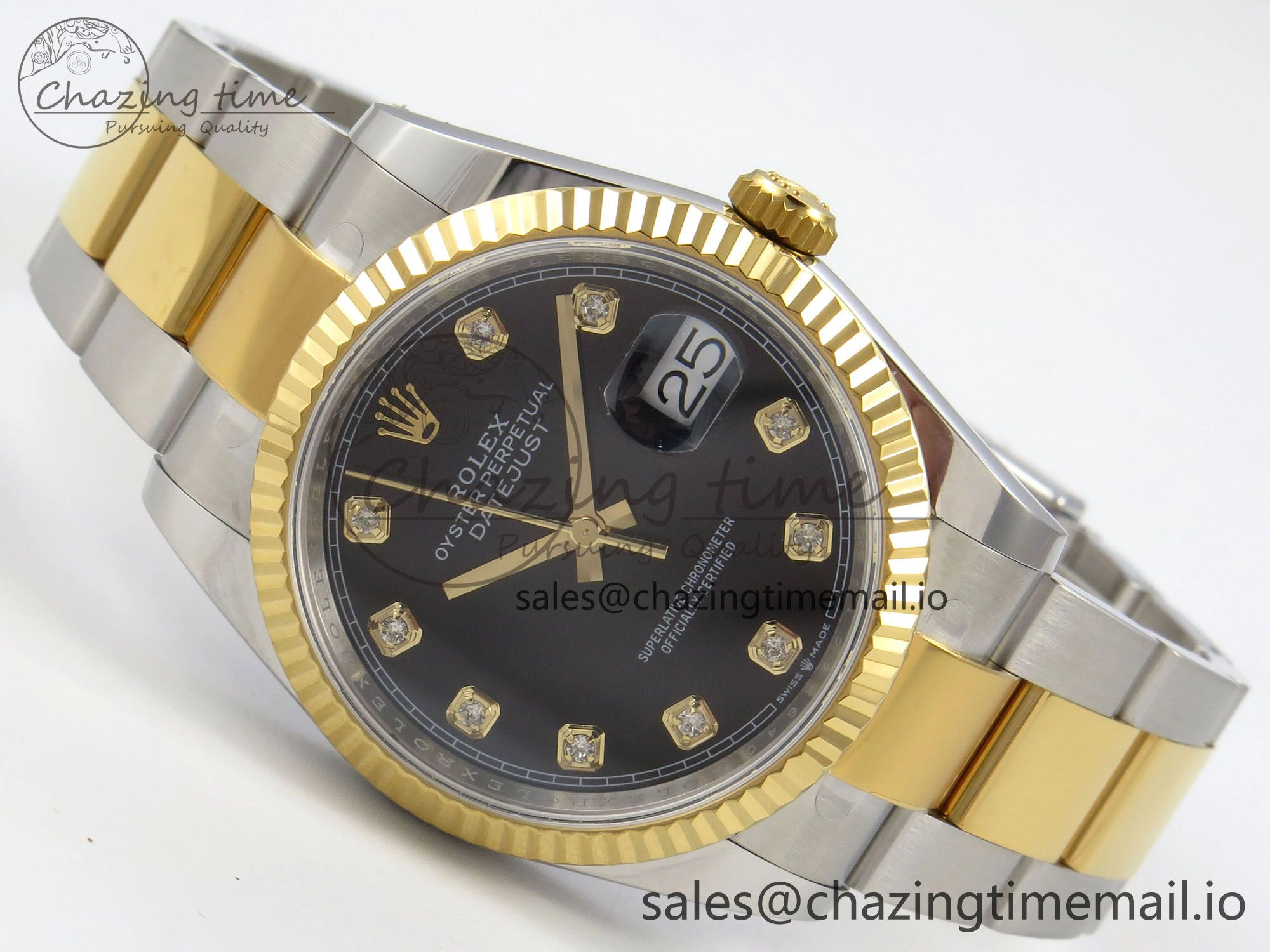 FashionForward DateJust 36 SS YG ARF 1:1 Best Edition 904L Steel Black Diamonds Dial on Oyster Bracelet SH 100