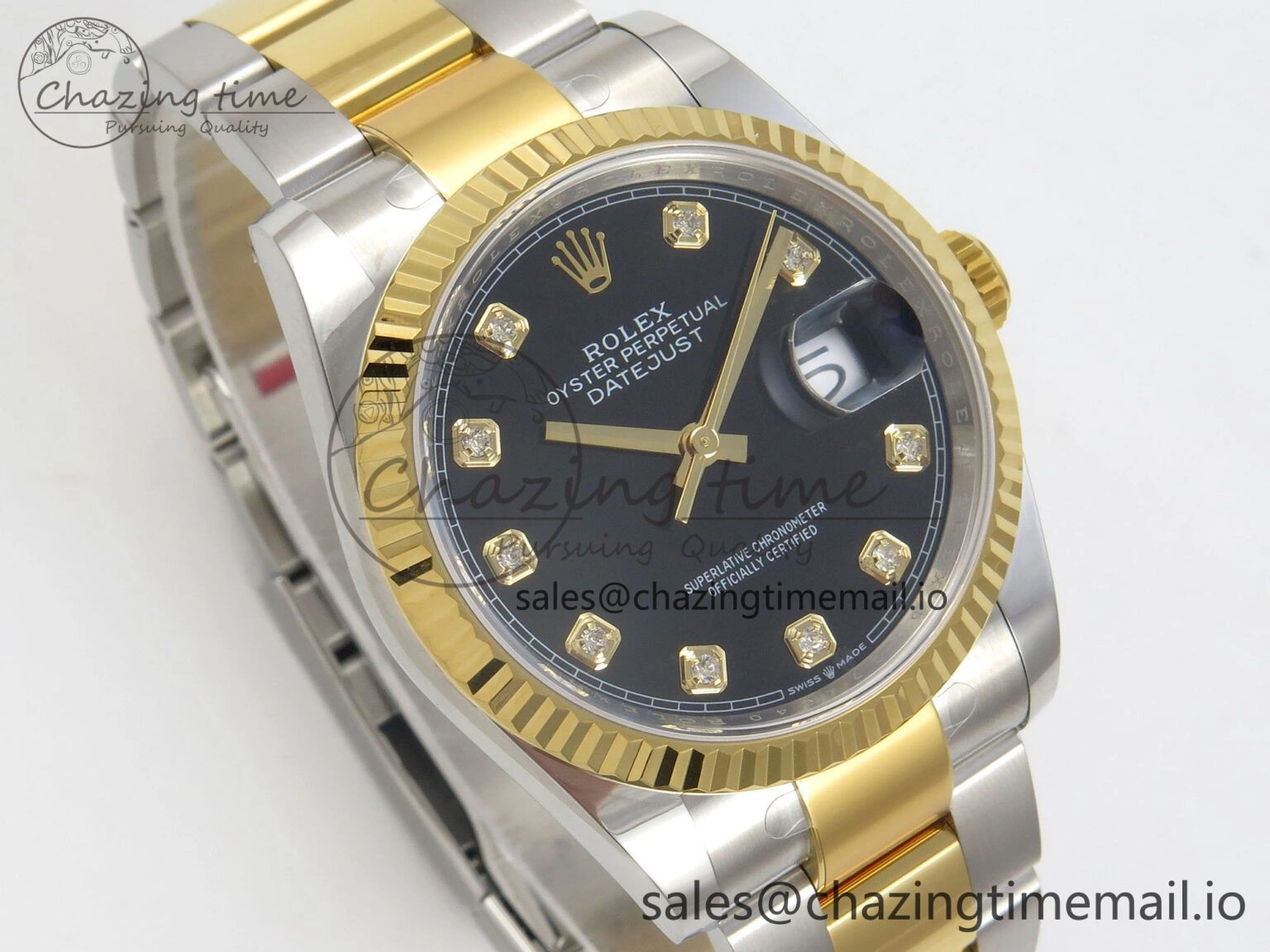FashionForward DateJust 36 SS YG ARF 1:1 Best Edition 904L Steel Black Diamonds Dial on Oyster Bracelet SH 100