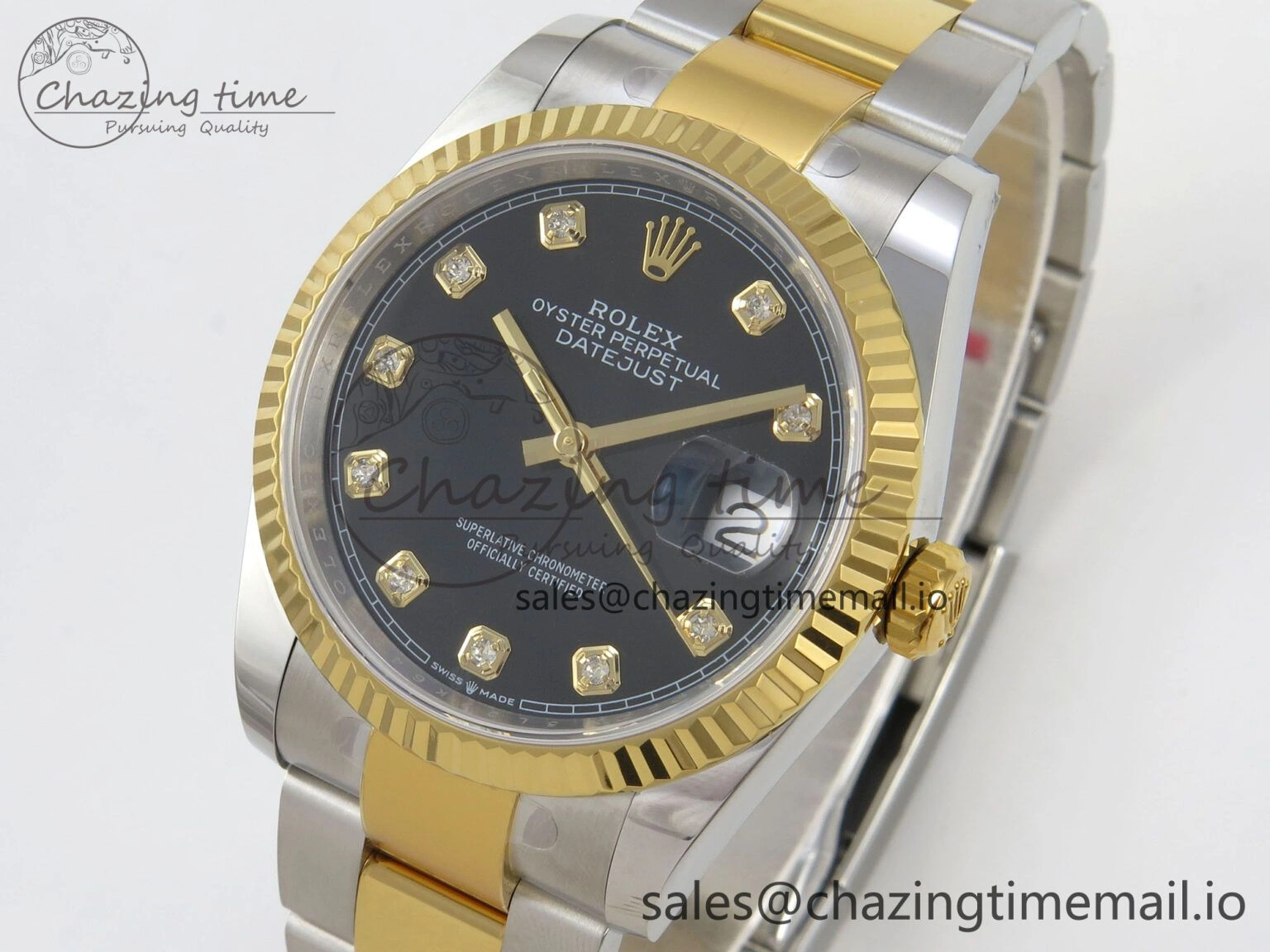 FashionForward DateJust 36 SS YG ARF 1:1 Best Edition 904L Steel Black Diamonds Dial on Oyster Bracelet SH 100