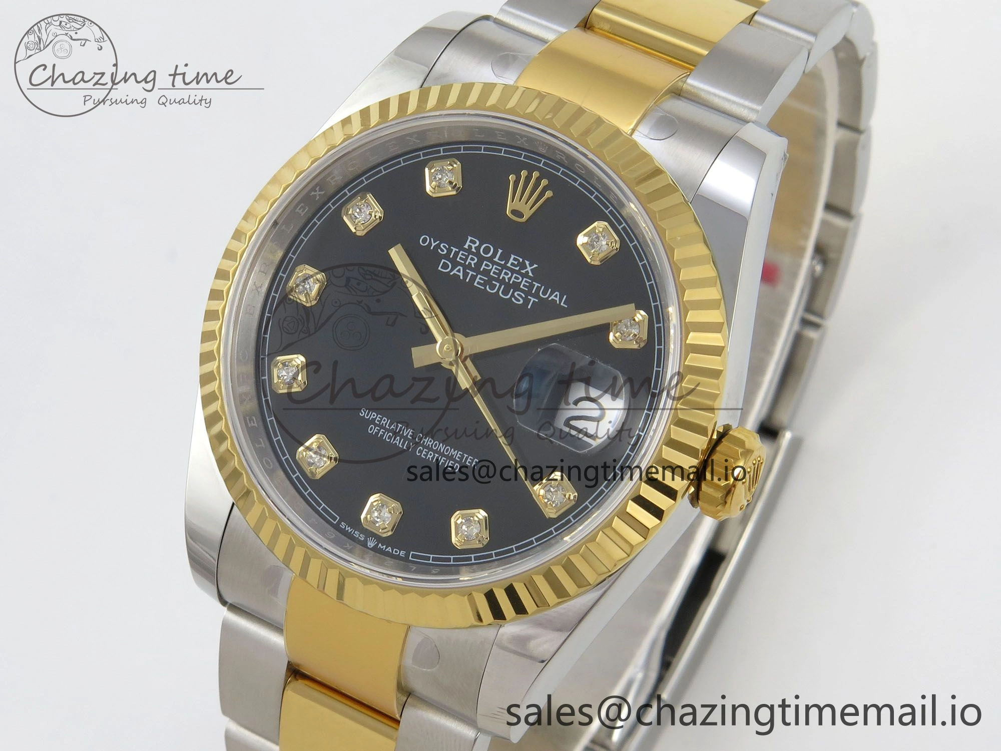 FashionForward DateJust 36 SS YG ARF 1:1 Best Edition 904L Steel Black Diamonds Dial on Oyster Bracelet SH 100