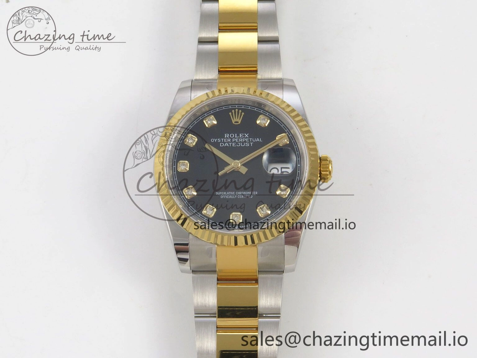 FashionForward DateJust 36 SS YG ARF 1:1 Best Edition 904L Steel Black Diamonds Dial on Oyster Bracelet SH 100