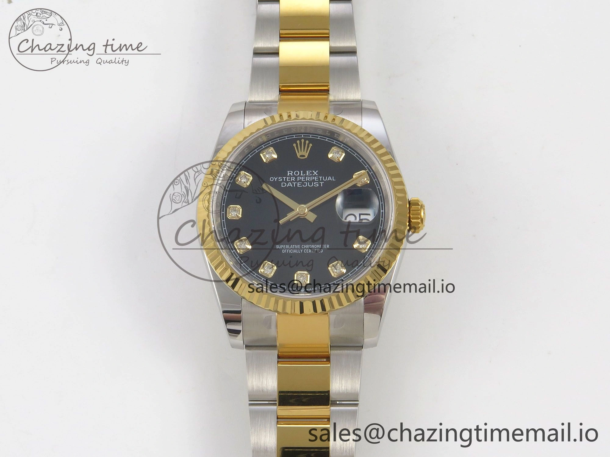 FashionForward DateJust 36 SS YG ARF 1:1 Best Edition 904L Steel Black Diamonds Dial on Oyster Bracelet SH 100