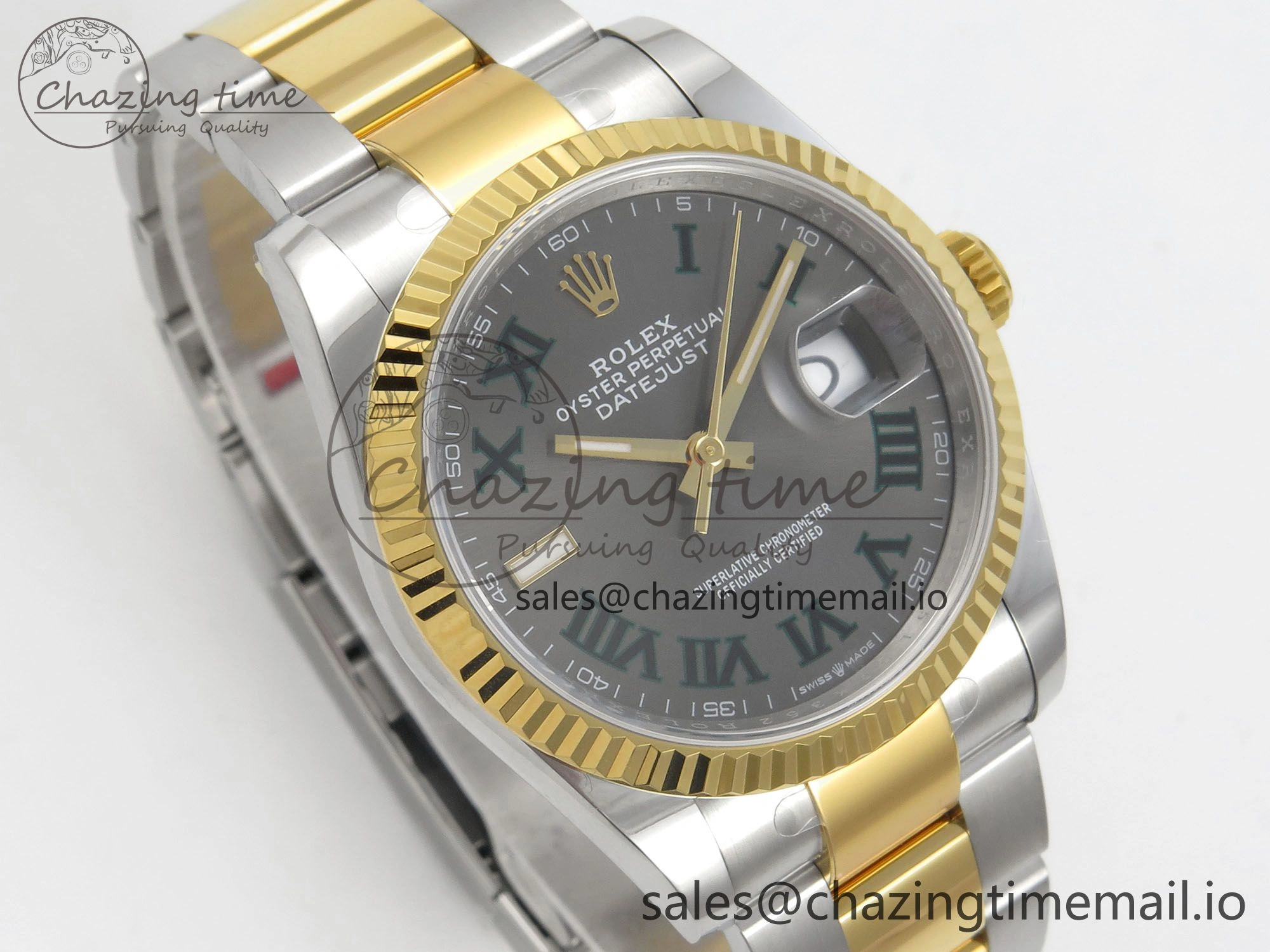 DateJust 36 SS YG ARF 1:1 Best Edition 904L Steel Gray Dial Green Roman on Oyster Bracelet SH SmoothTexture 96