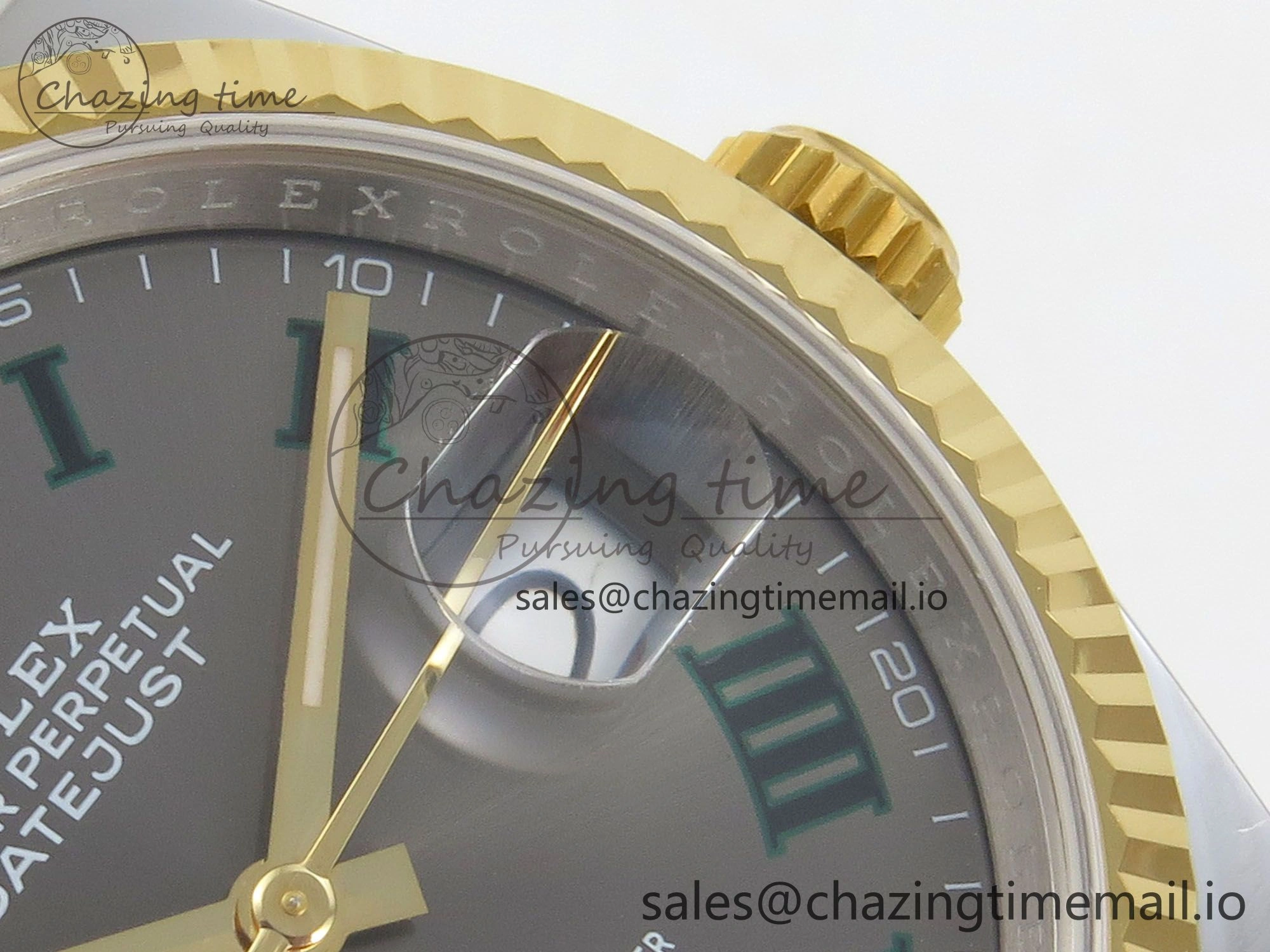 DateJust 36 SS YG ARF 1:1 Best Edition 904L Steel Gray Dial Green Roman on Oyster Bracelet SH SmoothTexture 96