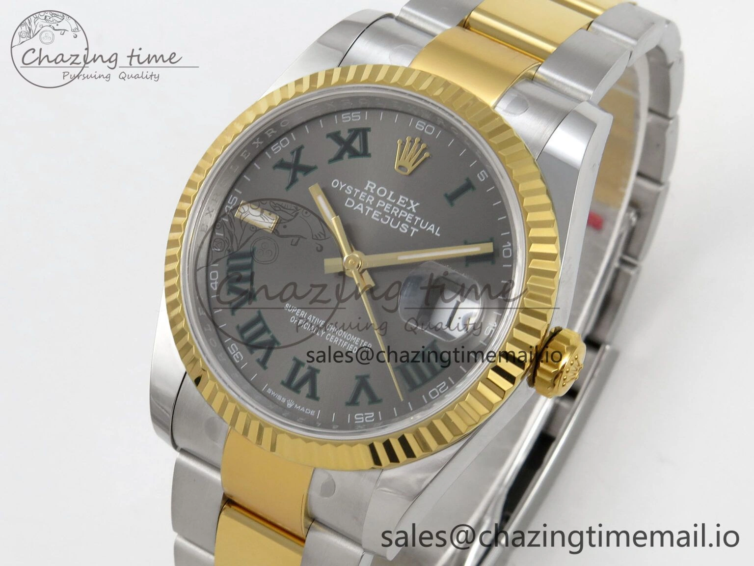 DateJust 36 SS YG ARF 1:1 Best Edition 904L Steel Gray Dial Green Roman on Oyster Bracelet SH SmoothTexture 96
