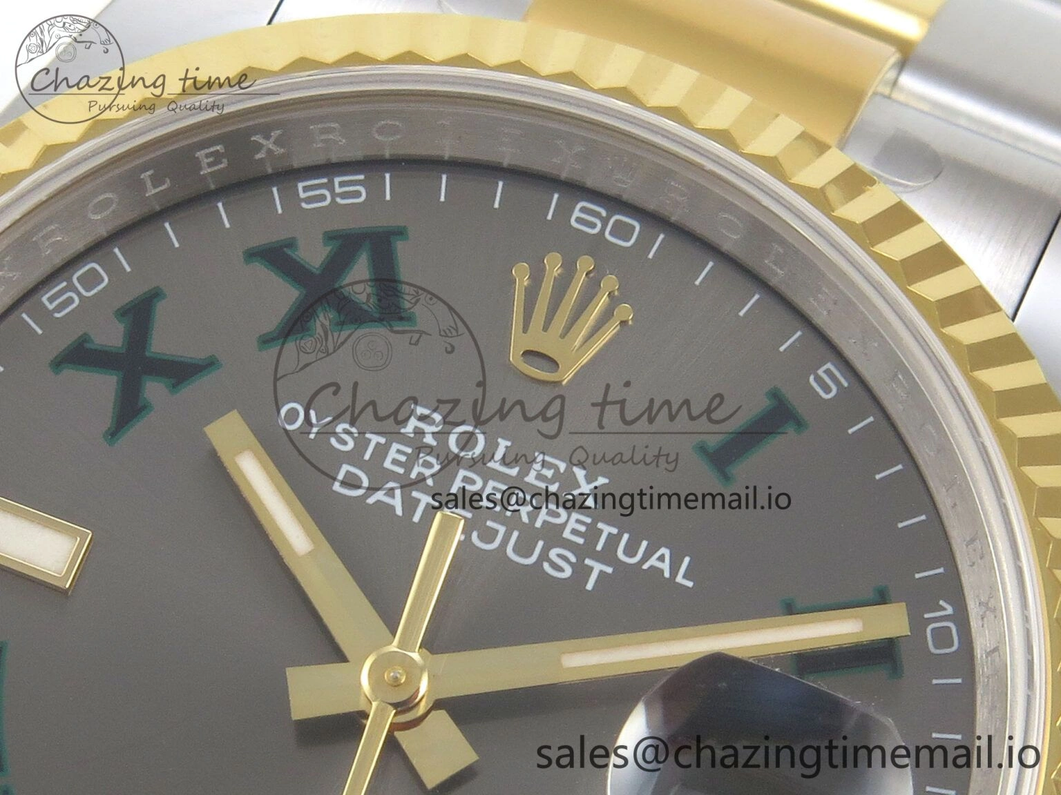 DateJust 36 SS YG ARF 1:1 Best Edition 904L Steel Gray Dial Green Roman on Oyster Bracelet SH SmoothTexture 96