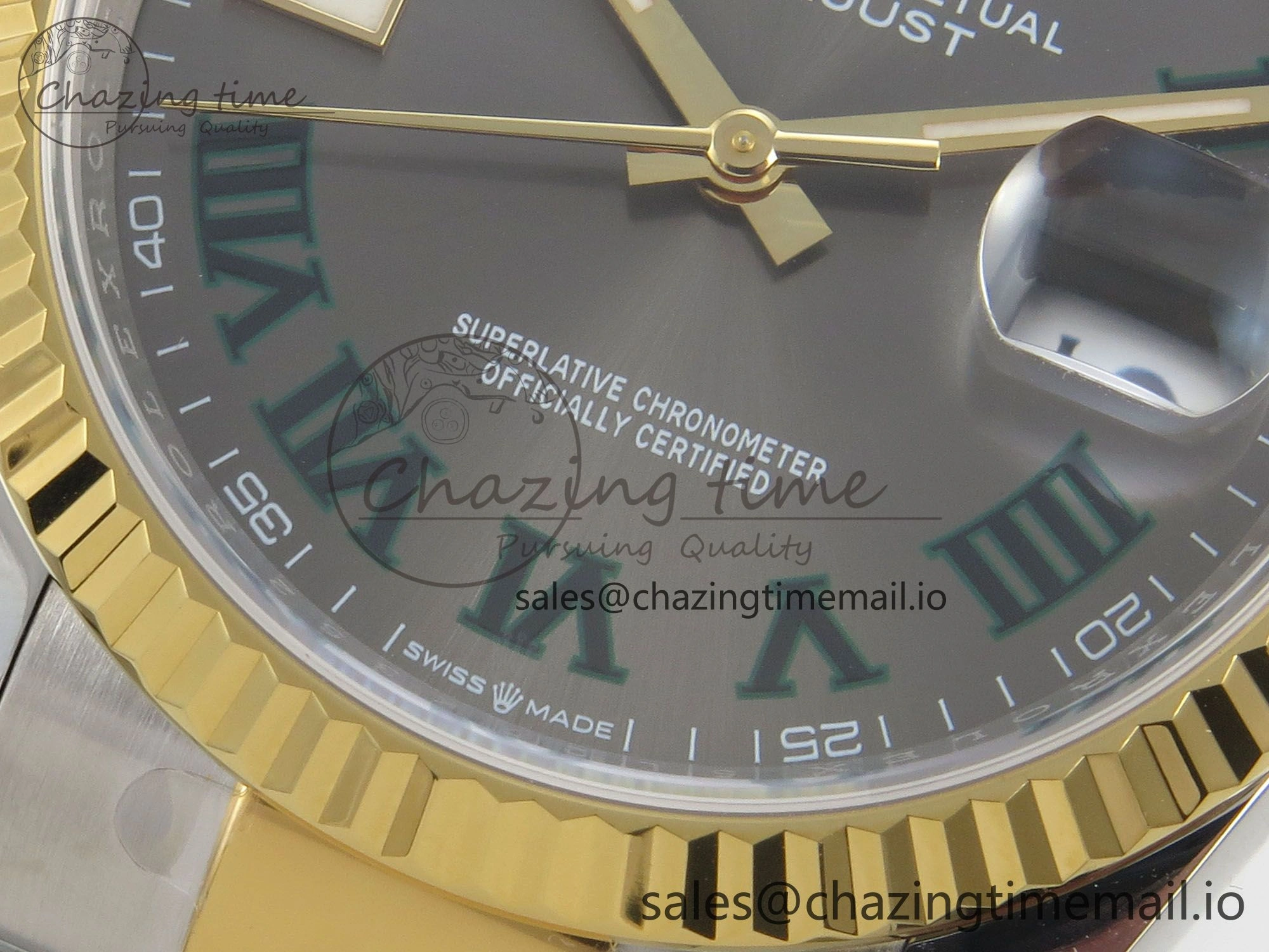 DateJust 36 SS YG ARF 1:1 Best Edition 904L Steel Gray Dial Green Roman on Oyster Bracelet SH SmoothTexture 96
