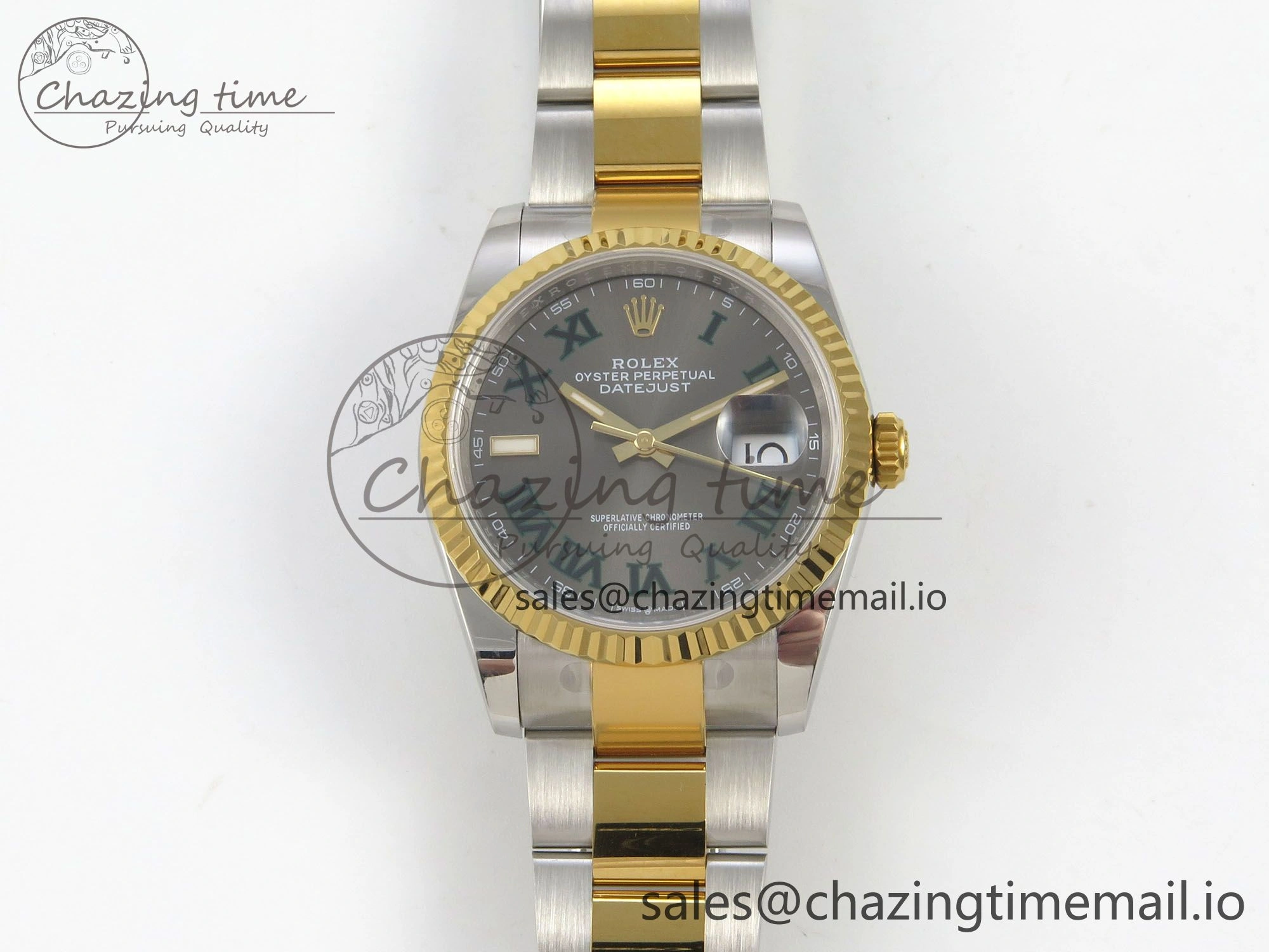 DateJust 36 SS YG ARF 1:1 Best Edition 904L Steel Gray Dial Green Roman on Oyster Bracelet SH SmoothTexture 96