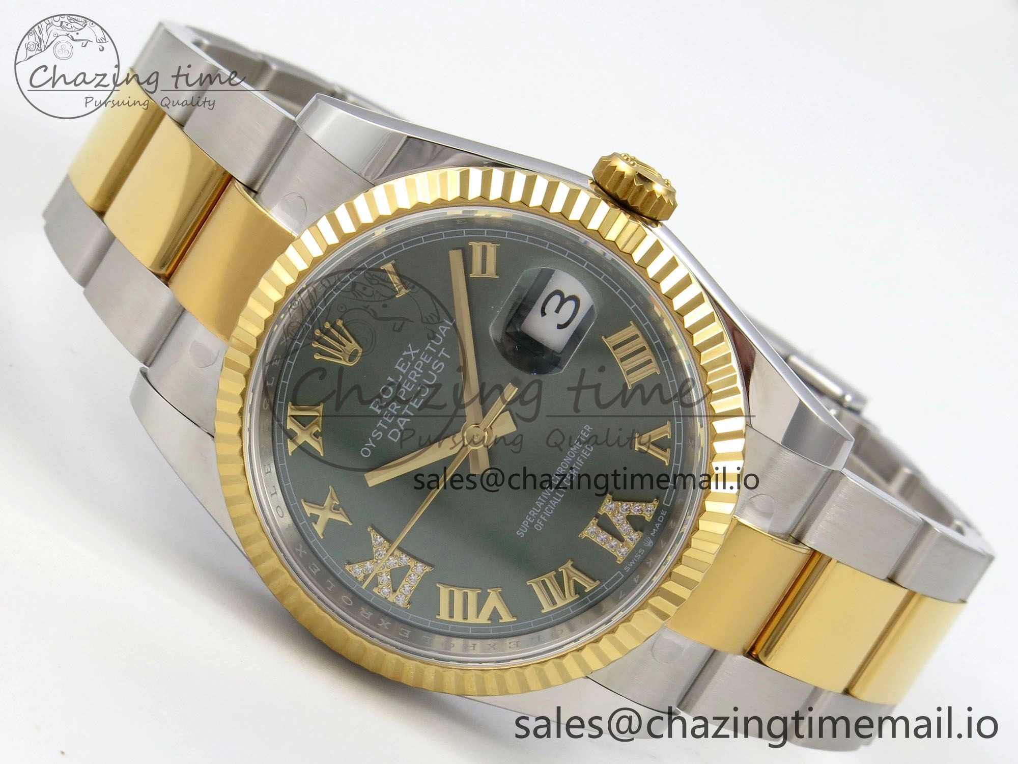 DateJust 36 SS YG ARF 1:1 Best Edition 904L Steel Green Dial YG Roman on Oyster Bracelet SH ZeroBulk 85