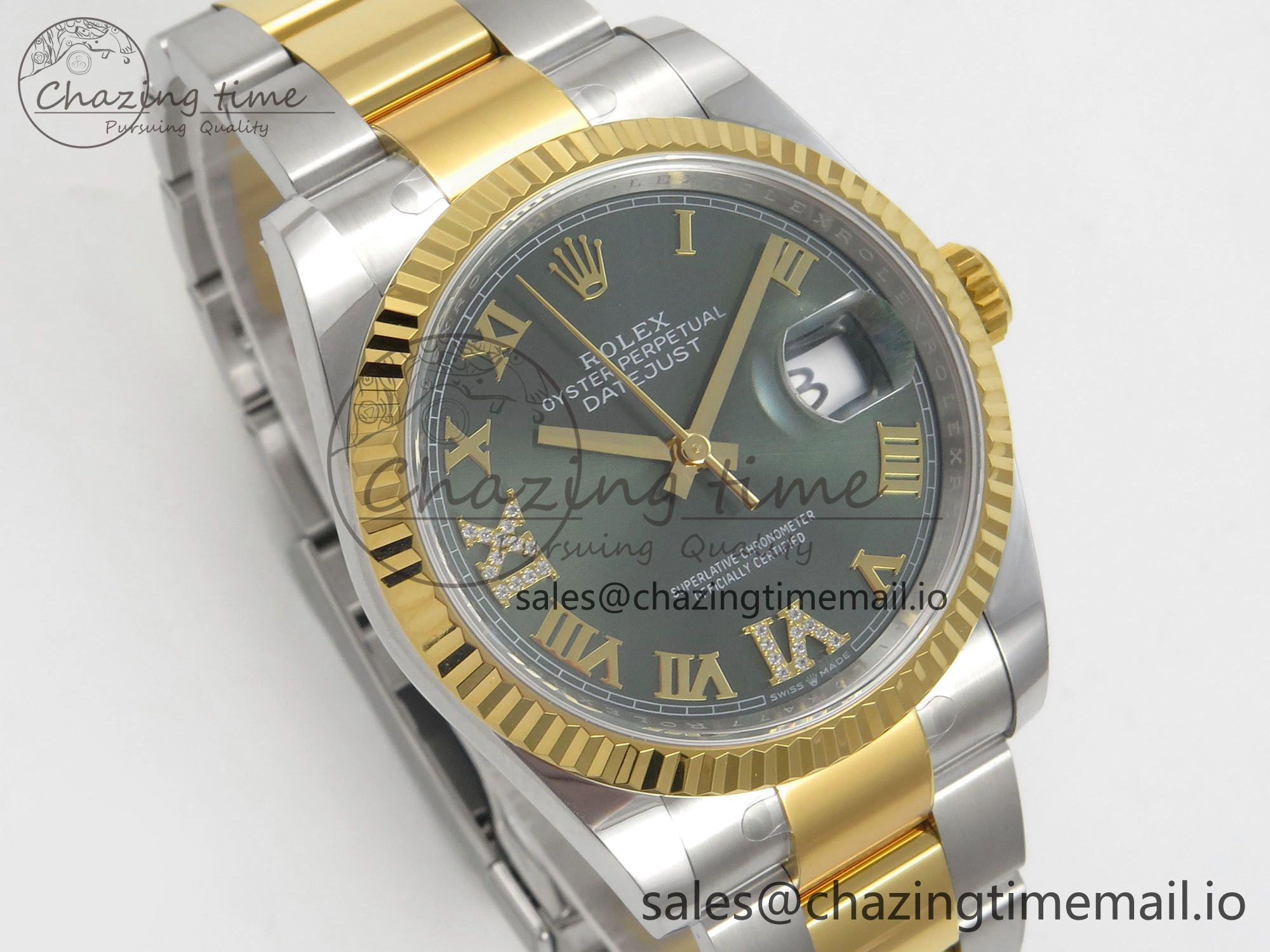 DateJust 36 SS YG ARF 1:1 Best Edition 904L Steel Green Dial YG Roman on Oyster Bracelet SH ZeroBulk 85