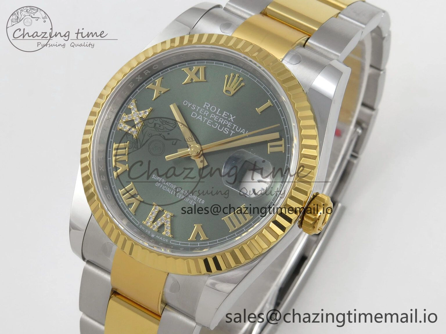 DateJust 36 SS YG ARF 1:1 Best Edition 904L Steel Green Dial YG Roman on Oyster Bracelet SH ZeroBulk 85