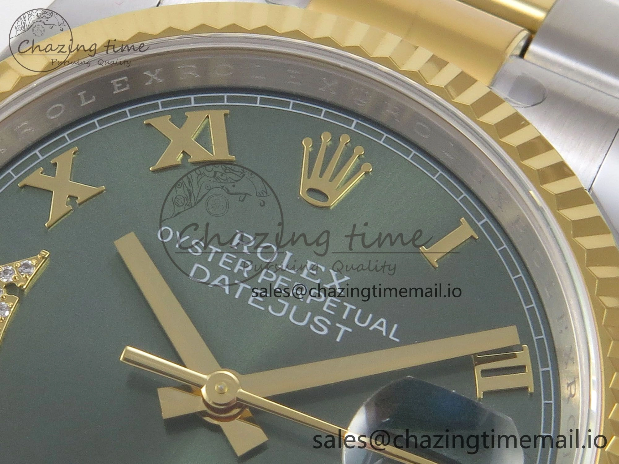 DateJust 36 SS YG ARF 1:1 Best Edition 904L Steel Green Dial YG Roman on Oyster Bracelet SH ZeroBulk 85