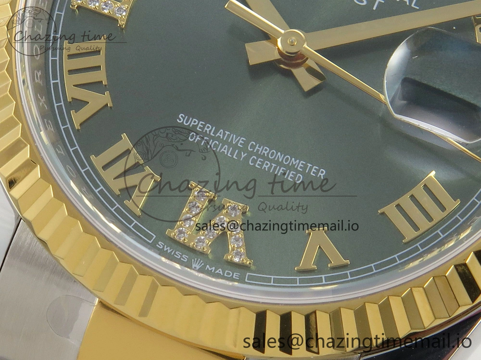 DateJust 36 SS YG ARF 1:1 Best Edition 904L Steel Green Dial YG Roman on Oyster Bracelet SH ZeroBulk 85