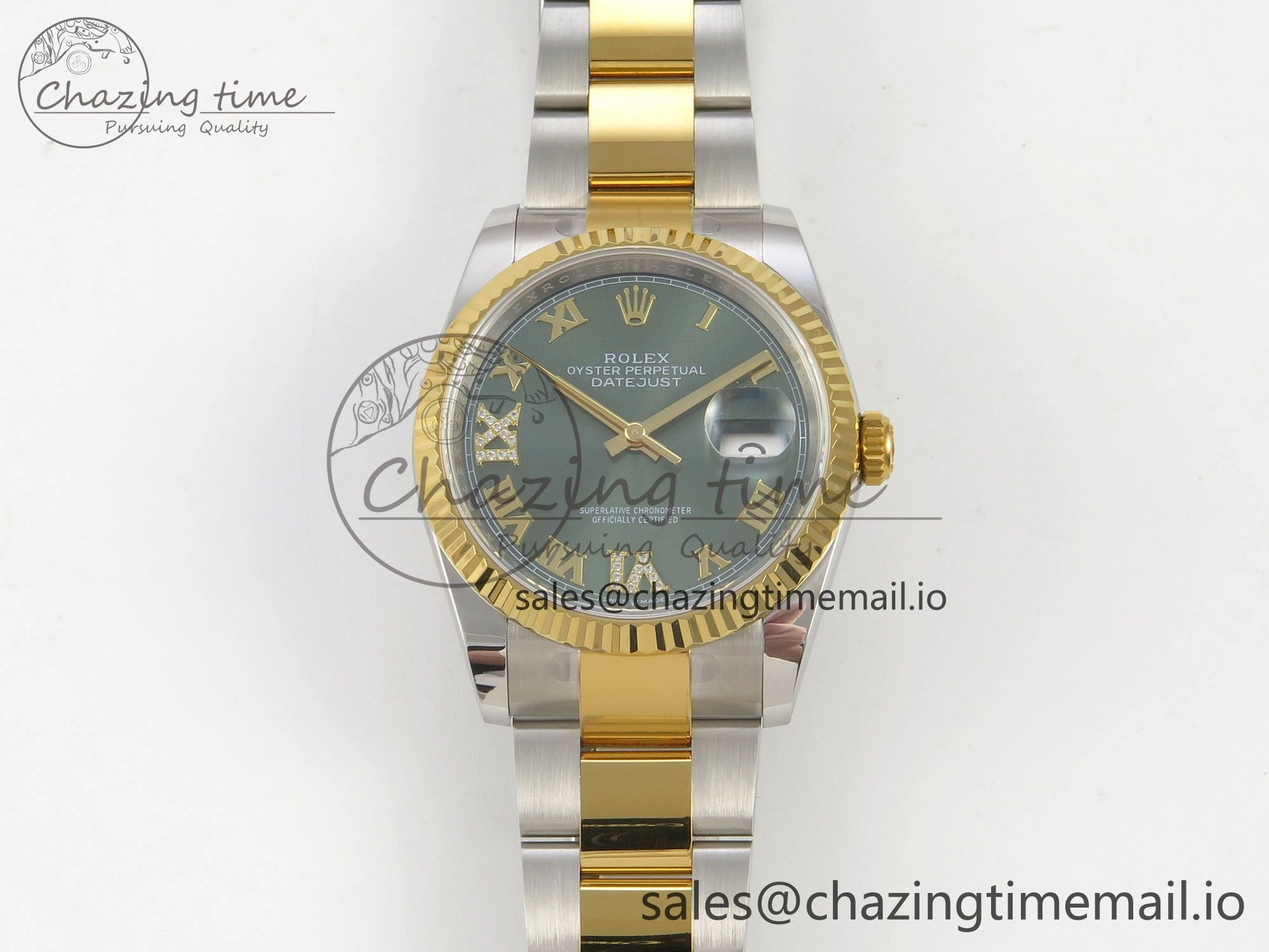 DateJust 36 SS YG ARF 1:1 Best Edition 904L Steel Green Dial YG Roman on Oyster Bracelet SH ZeroBulk 85