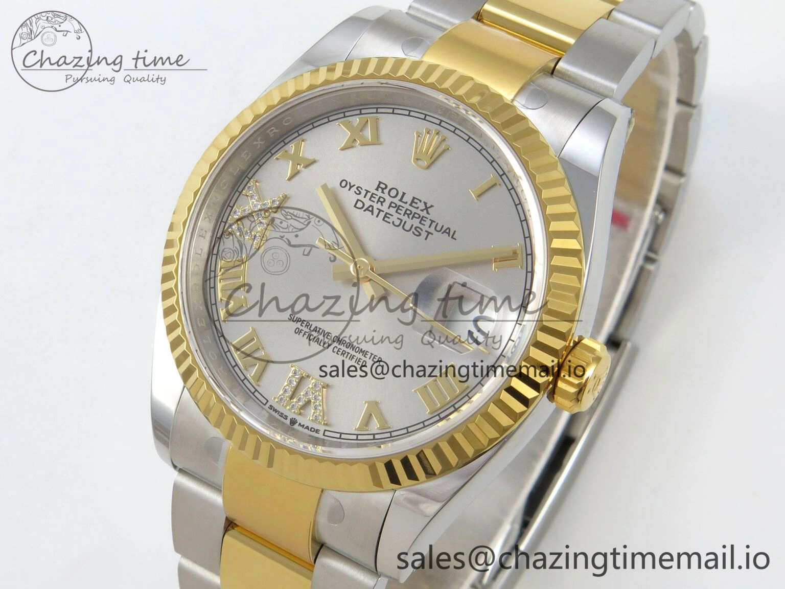 TimelessDesign DateJust 36 SS YG ARF 1:1 Best Edition 904L Steel Silver Dial YG Roman on Oyster Bracelet SH 86