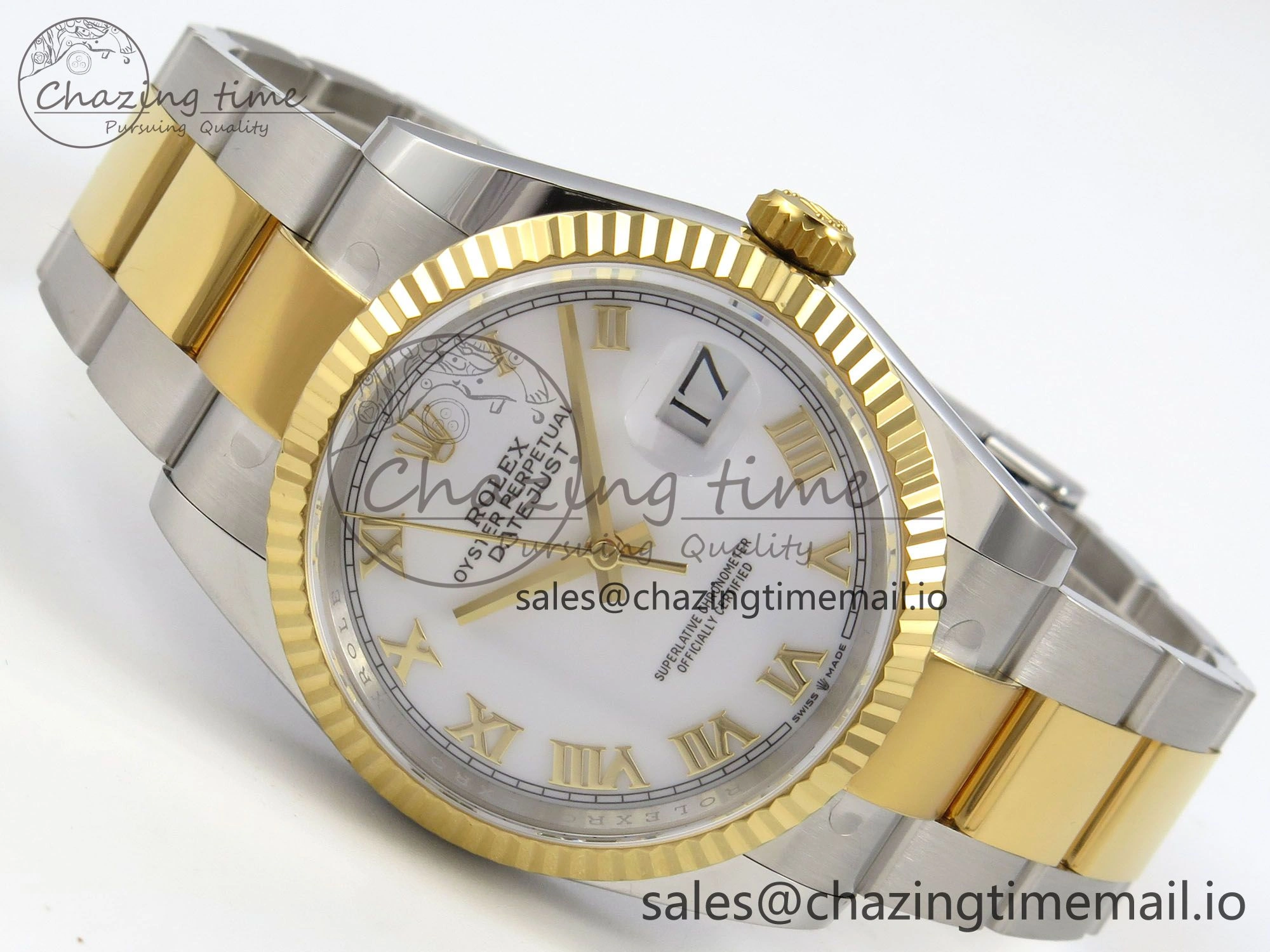 DateJust 36 SS YG ARF 1:1 Best Edition 904L Steel White Dial YG Roman on Oyster Bracelet SH WeatherProof 99