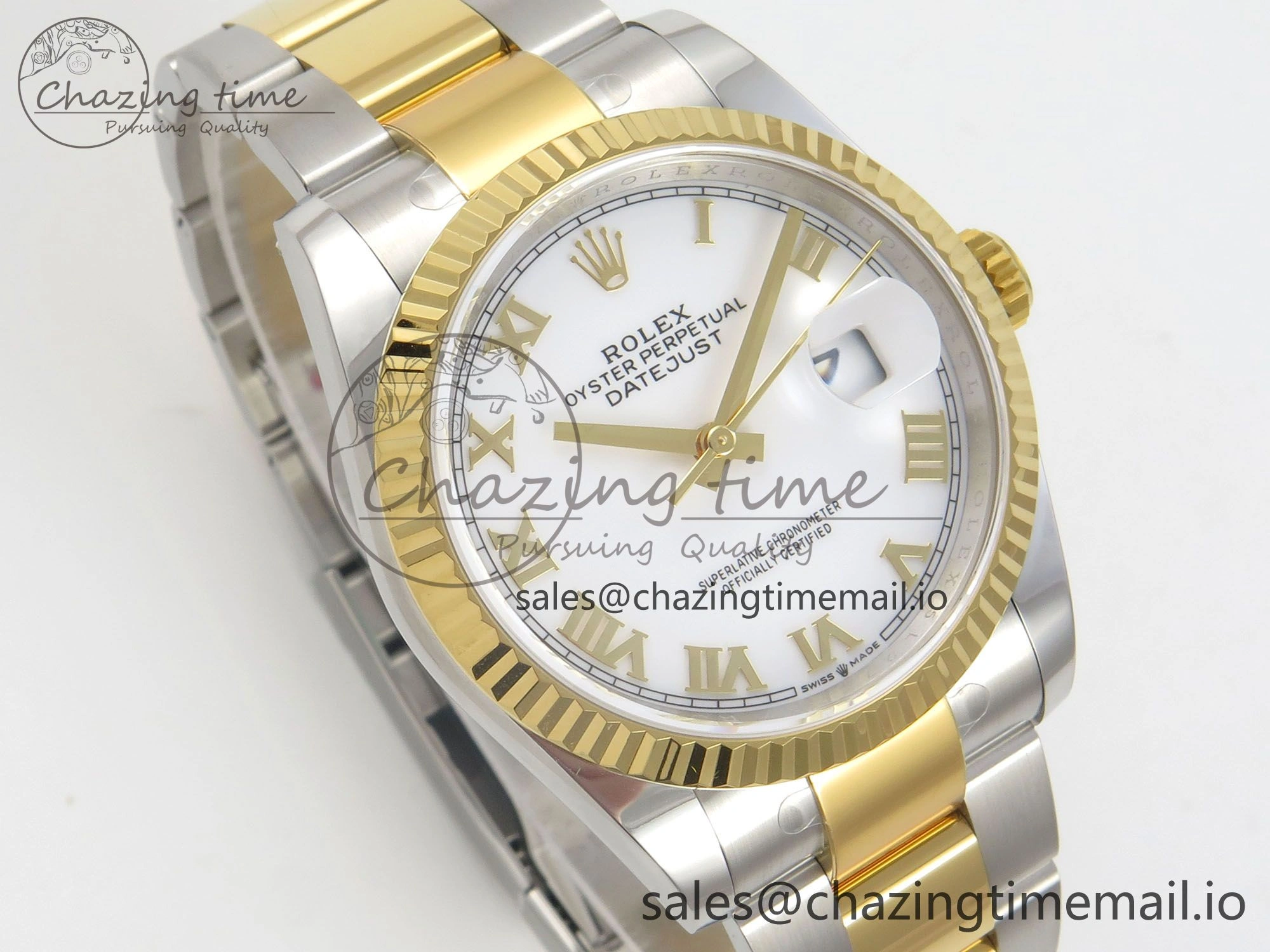 DateJust 36 SS YG ARF 1:1 Best Edition 904L Steel White Dial YG Roman on Oyster Bracelet SH WeatherProof 99