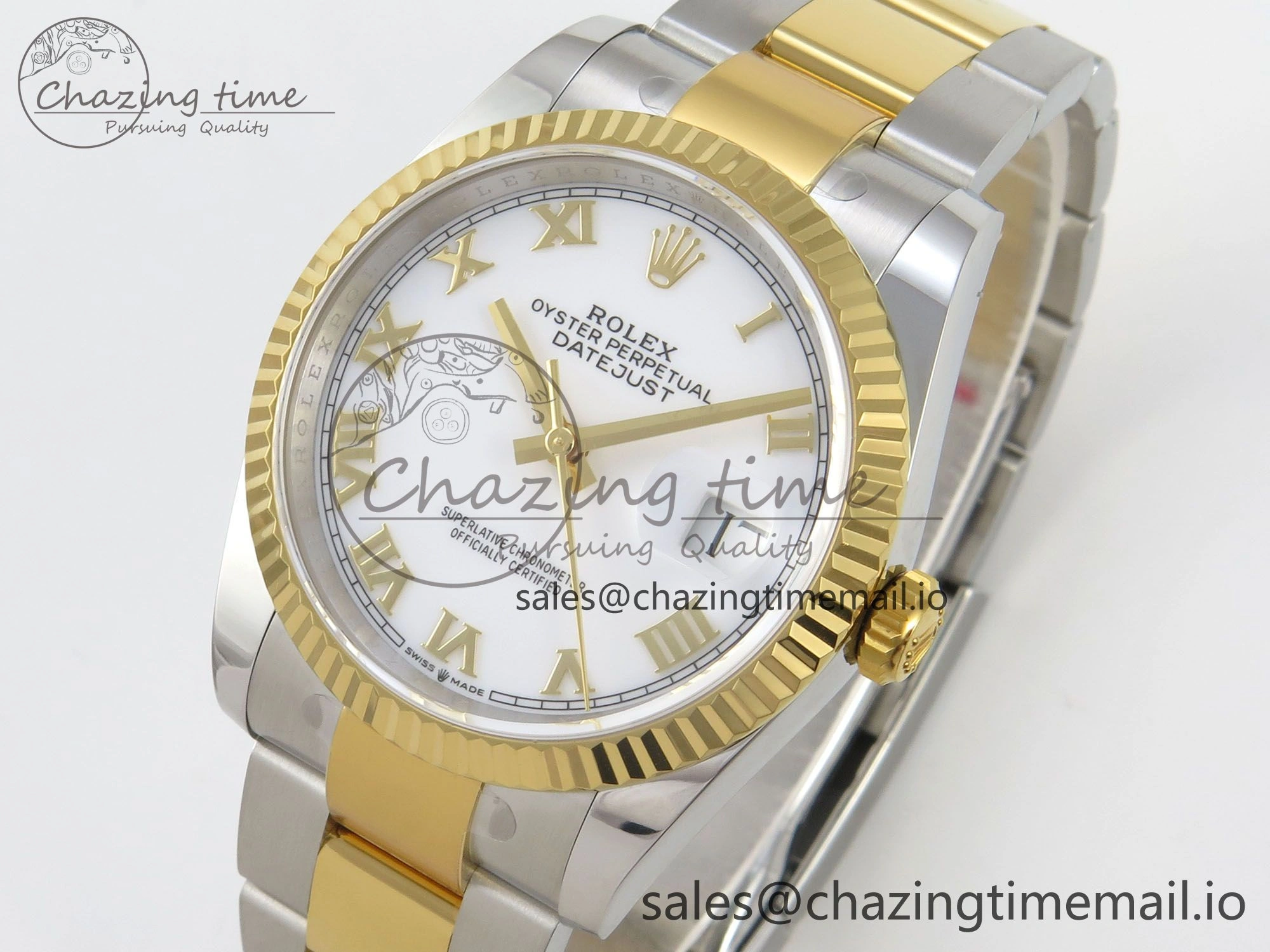 DateJust 36 SS YG ARF 1:1 Best Edition 904L Steel White Dial YG Roman on Oyster Bracelet SH WeatherProof 99