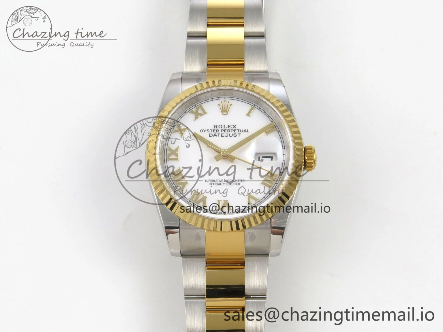 DateJust 36 SS YG ARF 1:1 Best Edition 904L Steel White Dial YG Roman on Oyster Bracelet SH WeatherProof 99
