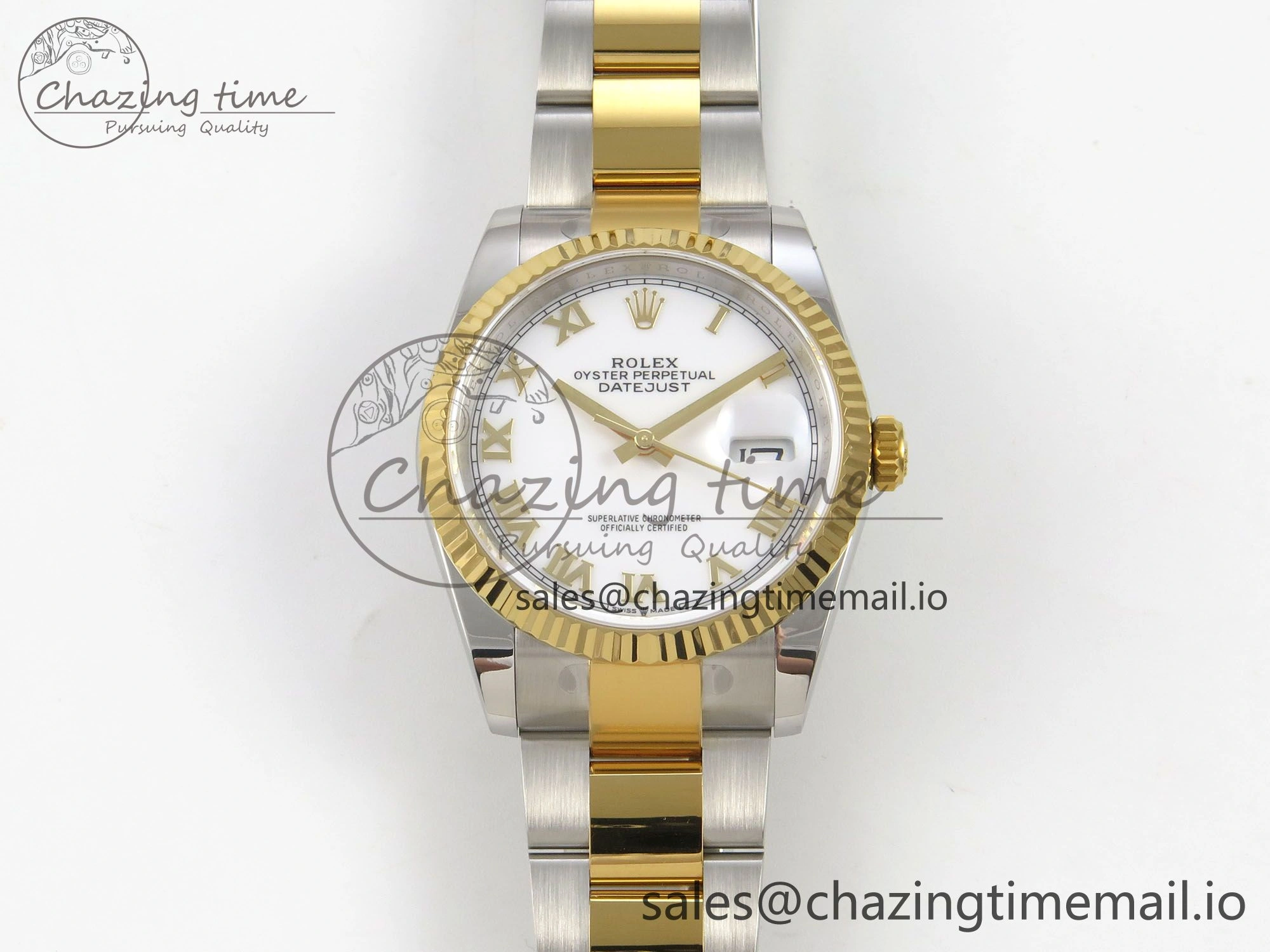 DateJust 36 SS YG ARF 1:1 Best Edition 904L Steel White Dial YG Roman on Oyster Bracelet SH WeatherProof 99
